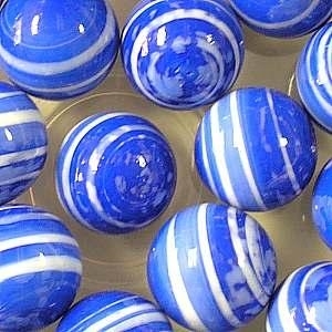 Picture of M334  HANDMADE 25mm set of 10  White Striped Blue colored Twisted Marbles 