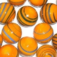 Picture of M345  HANDMADE 25mm set of 10  Dark Blue Striped Orange colored Twisted Marbles 