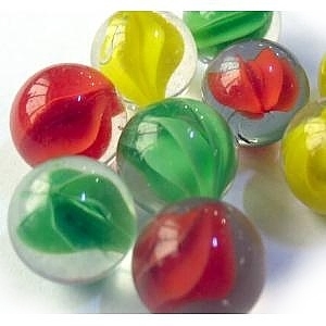 Picture of M142 16MM Transparent Clear With Red, Yellow and Green Swirls Glass Marbles 