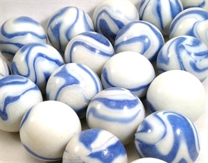 Picture of M207 25MM White Base With Blue Swirls Twisted Glass Marbles