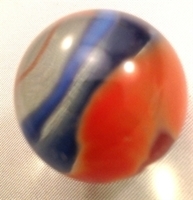 Picture of M223 25MM transparent clear with blue, yellow, red, orange swirls glass marbles