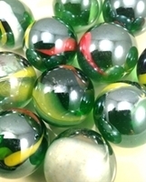 Picture of M244 25MM transparent green with colored swirls glass marbles