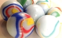 Picture of M199 25MM White Base With Orange, Green, Blue & Yellow Twisted Swirls Marbles 