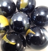 Picture of M231 25MM Black Base With White And Yellow Swirls Glass Marbles