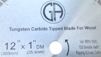 Circular Saw Blade Carbide 12" 120T for WOOD. Suitable for a circular saw, table saw, chopsaw, miter saw, skilsaw, concrete and masonry saw.-closeup center