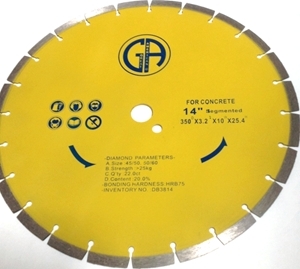 14" sintered segmented diamond saw blade DB3814 for circular saw / skilsaw.  Suitable for cutting concrete.main view