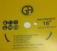 16" Segmented Circular Saw Blade Diamond Laser Welded DL616 for Concrete. closeup center view