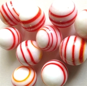 Picture of MJ3226A Handmade Marbles 16MM White w/red & yellow stripes, set of 10