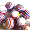 Picture of MJ3226D HANDMADE 16MM White w/blue, red and yellow stripes, set of 10