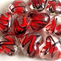 Picture of MM30551 Clear Glass Heart Shaped gems w/red and black swirls 1", 10PCS