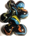 Picture of M233 25MM Black Base With Yellow, Light Blue And Orange Swirls Glass Marbles 